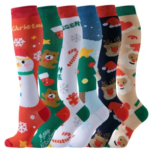 6 Pairs Nurse Compression Christmas socks